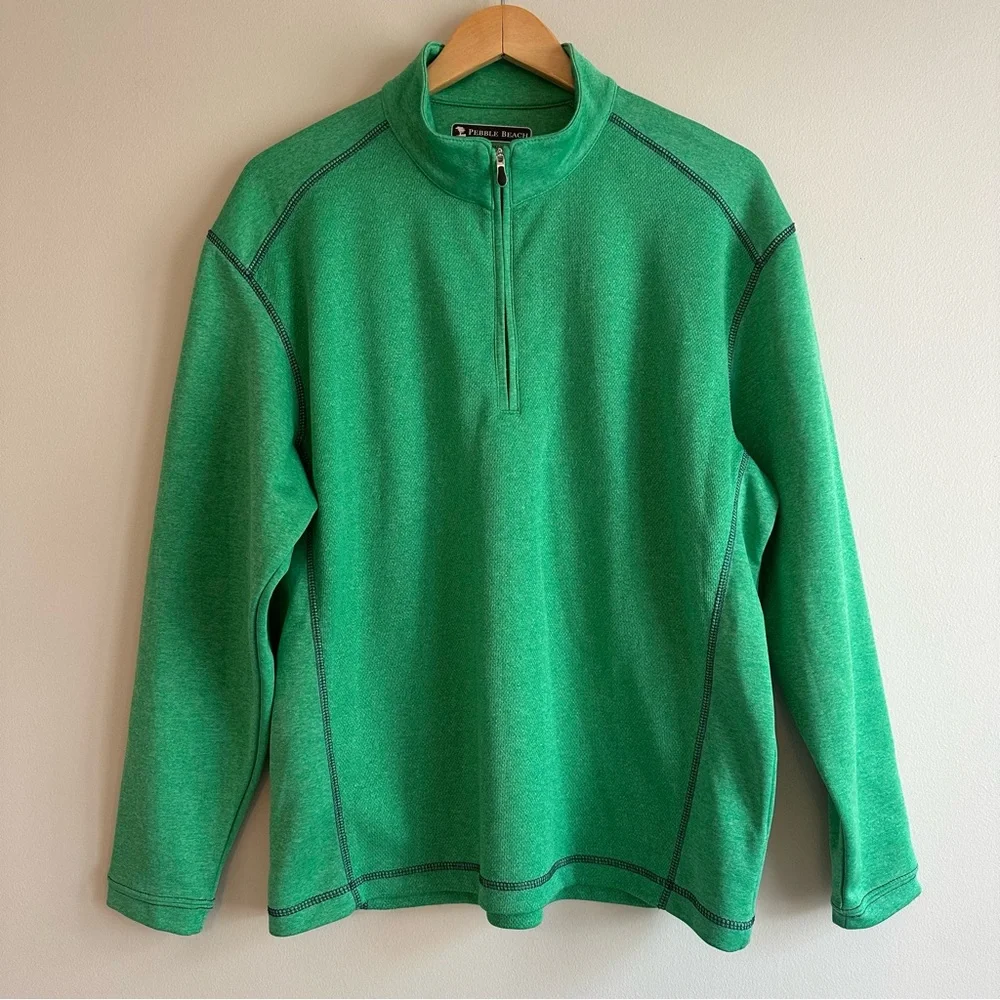Pebble Beach Performance Quarter‑Zip Pullover Men’s Medium | Green Athletic Golf